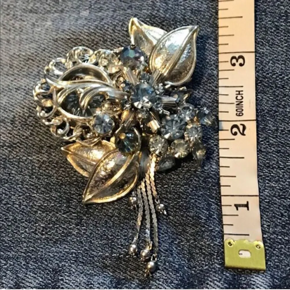 Silver and Light Blue Flora Beaded Brooch Pin